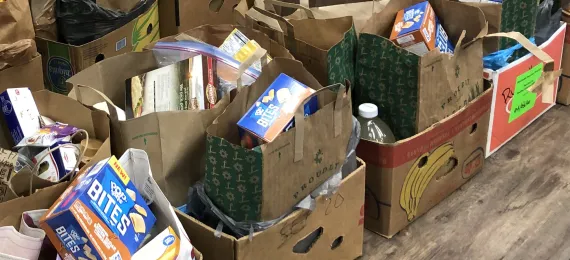 Boxes of donated food