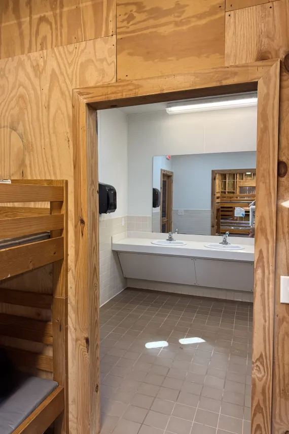 An image of the bathroom in the Spartan duplex.