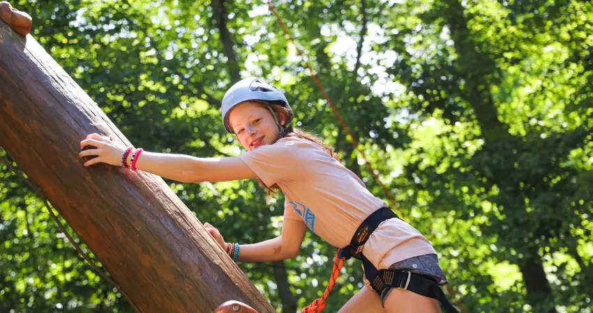 Camper on climbing tower